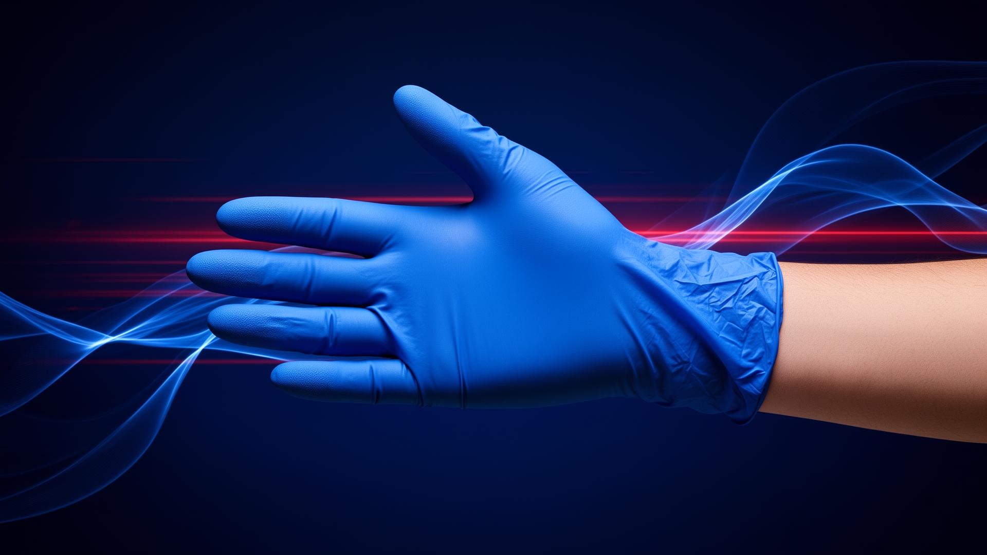 Blue nitrile examination glove